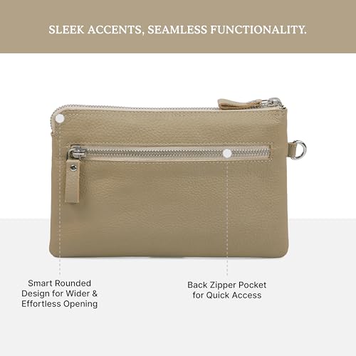 Leather Wristlet Wallet for Women Clutch Handbag Purse with Cell Phone Slot | Genuine Top Grain Leather, 8 Credit Card Slots, Detachable Strap, YKK Zipper, Gifts for Women - color: Beige Nappa