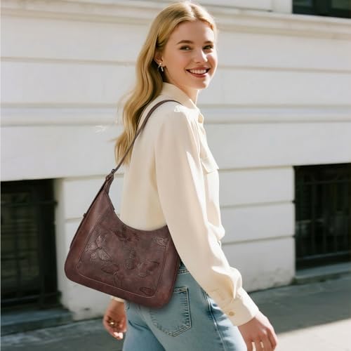 BELTANA Shoulder Bag for Women, Small Vegan Leather Butterfly Hobo Purse | Crescent Shoulder Purse, Top Handle Design, Lightweight, Underarm Style, Daily Travel & Shopping, Gift Choice - color: Coffee