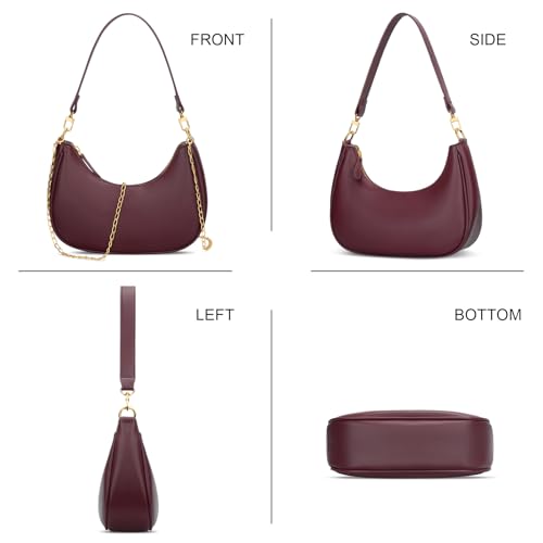 KKXIU Small Shoulder Bag for Women Mini Clutch Purses Cute Hobo Handbags | Classic Trendy Retro Underarm Crossbody Bag with Detachable Straps, Vegan Leather, Zipper Closure - color: Burgundy