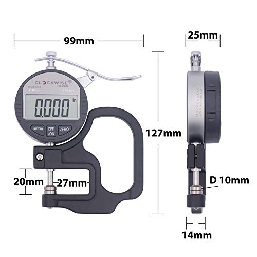 Digital Thickness Gauge, DTGR-0055 0-0.4 inch/10mm, 0.0005"/0.01mm Resolution - style: Resolution 0.0005"/0.01mm