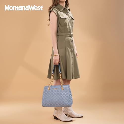 Montana West MEDIUM Tote Bag for Women Quilted Chain Handbags Shoulder Purse - color: 040jean