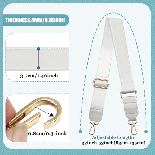 White Leather Purse Strap Wide Adjustable Shoulder | Handbags Replacement, Crossbody Straps, Swivel Clasps, 33~55 inch - color: White