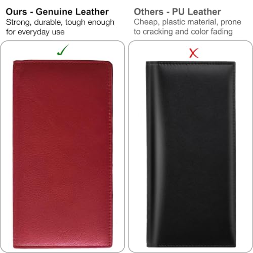 RFID Leather Checkbook Cover With Credit Card Slots and Pen Holder - color: Red