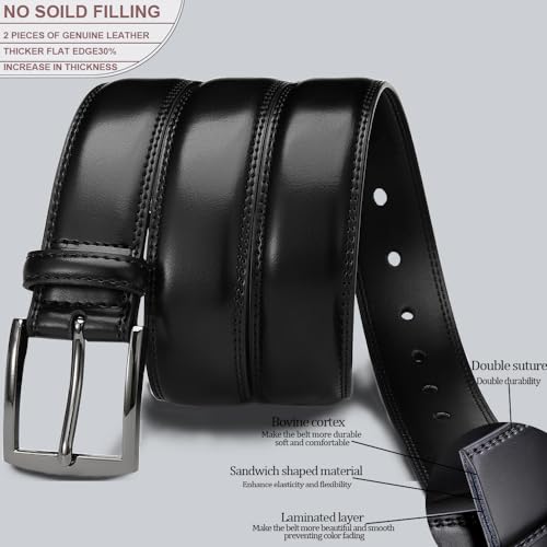 Men's Genuine Leather Dress Belts, 2 Pack, 1.32" Wide, | 100% genuine cowhide leather, handcrafted with classic prong buckles for business, casual, office, suit, jeans and daily wear - color: 02 Black Belt/Yellow Belt, size: Fits 42" to 46" waist