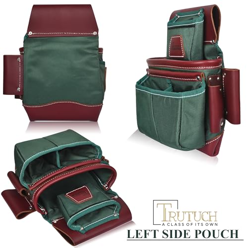 Nylon and Leather Tool Belt | Framing Tool Bags | Leather Tool Belts | Nylon Tool Pouch | Carpenter Tool Belt | Construction | Framers | Electrician - color: Green