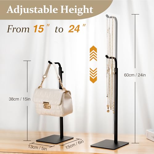 3-Pack Adjustable Tabletop Purse & Banner Display Stands, Black | Tabletop hook holders display handbags, wreaths and banners in closets, on desks or in retail settings. - color: Black