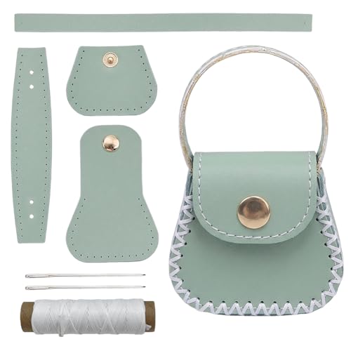 CALFOVERA Guneine Leather DIY Purse Making Kit for Women Cowhide Mini Handbag Coin Bag Sewing Set Handmade Small Purse Crochet Knitting Supplies for Birthday Bridal Wedding Gift(Green) - color: green