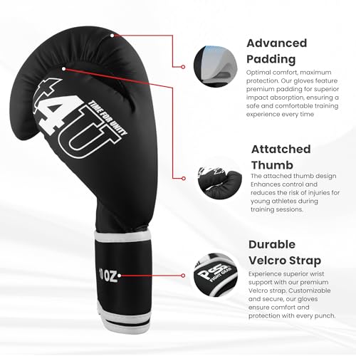 PSS Boxing Gloves for Kids/Youth Training Sparring, Kickboxing, Muay Thai, MMA, Heavy Punching Bag Mitts Focus Pads Workout Durable PU Leather, High-Density Foam Padding 4 6 8 10 Oz - color: White, size: 10 oz