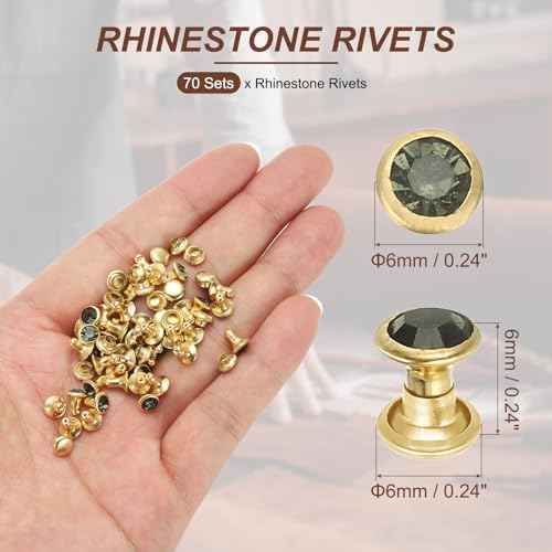 PATIKIL 6mm Leather Rivets, 70 Sets Rhinestone Rivet Studs Double Cap Spikes Rivet for Leather Crafting for Decor Repair DIY Clothing Belts Bags Shoes, Gray Gold Tone - color: Gray, size: 6mm