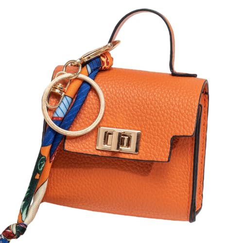 Coin Purse Mini Backpack KeyChain for Women Bag Charm for Earbuds - color: Orange