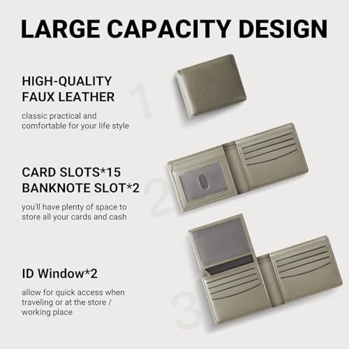 GNDR Wallet For Men RFID Blocking Dark Grey Wallets Bifold Faux Leather Card Holder Front Pocket Mens Accessories With Gift Box - color: Dark Grey-09