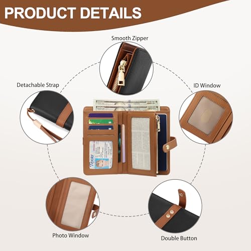 Small Wallet Women RFID Blocking Vegan Leather Slim Thin Bifold Credit Card Wallet Passport Holder Ladies Travel Wallet Mini Purse with Zipper Pocket - color: Black Brown