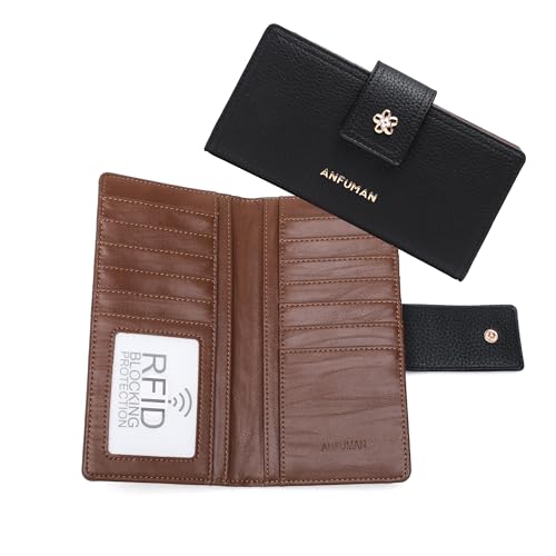 Long Wallets for Women Rfid Blocking Leather Multi Card Holder Wallet Clutch Ladies Wallet Zipper Pocket with ID Window Black - color: Black