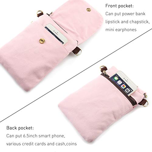 SILKAREA Vintage Embroidered Canvas Flip Small Crossbody Bag Cell Phone Pouch for Women Wristlet Wallet Bag Coin Purse - color: Pink