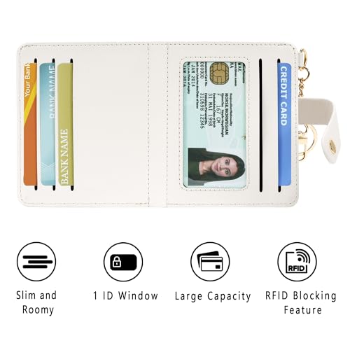 Airkit Small Wallet Women RFID, PU Leather Card Holder with Keychain - color: Beige