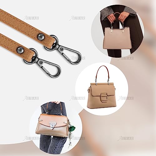 AUEAR, 2 Pack PU Leather Small Bag Handle Strap Brown with Gun Black Swivel Lobster Buckles for Handbag Purse - color: Brown