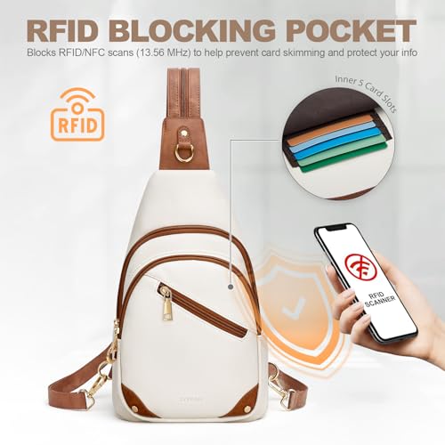 SYTRAH Anti Theft Sling Bag for Women, RFID Crossbody Purses Travel - color: Beige Brwon