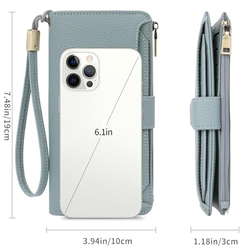 GAEKEAO Women Wallet RFID Blocking Leather Bifold Compact Card Holder Ladies Travel Wallet Purse, Large Capacity Wristlet - color: Z-blue