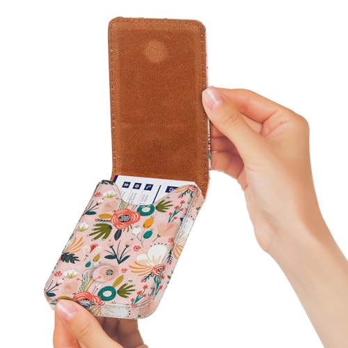 Business Card Holder, PU Leather Printing Business Card Case Pocket with Magnetic Shut, Portable Business Card Carrier Holder for Women or Men (Flower-Pink) - color: Flower-Pink
