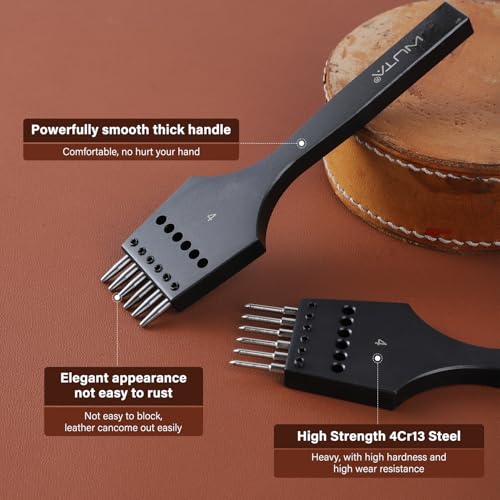 WUTA Removable Circle Leather Hole Punch Sharp Head Replaceable Pricking Iron Chisel DIY Tools Professional Leather Working Tool 2nd Gen 4mm-(2+6) - size: 2G 4mm-(2+6)