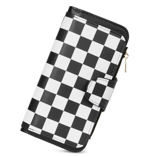 CLUCI RFID Wallet for Women Bifold Wallet with ID Window | Multiple Card Holder, Gifts for Women Birthday - color: Checkerboard