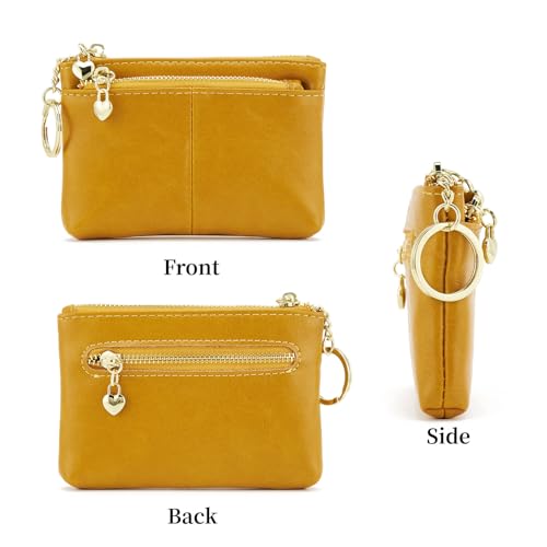 Women PU Leather Zip Mini Coin Purse With Key Ring Triple Zipper Card Holder Wallet (Yellow) - color: Yellow