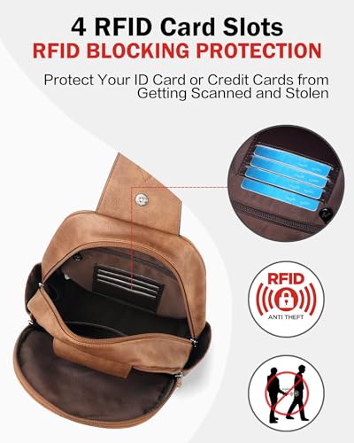 Large Sling Bag for Women, Designer 10L Leather Crossbody Purse | Anti Theft Sling Backpack, RFID Fanny Packs for Travel, Ideal for Vacation Walking Daily Errands - color: 1 Brown Retro Style