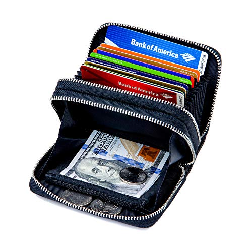 KALMORE Wallets for Women Genuine Leather Double Zipper RFID Blocking Purse with Coin Pocket - color: Black