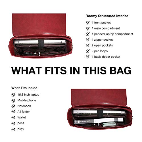 ECOSUSI Women's Briefcase Vegan Leather Laptop Bag for Work Shoulder Computer Satchel Bag with Detachable Bow - color: L-red