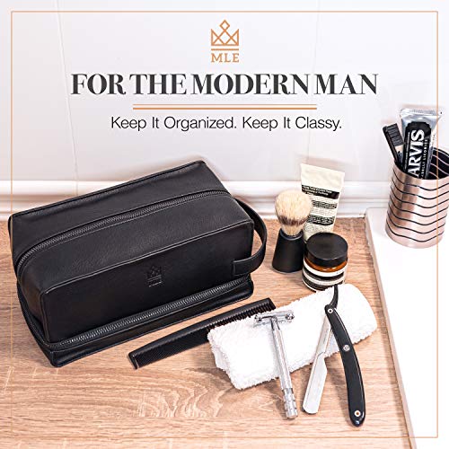 MAKE LIFE EXCLUSIVE Men's Leather Toiletry Bag, Travel Dopp Kit, Shave Kit
