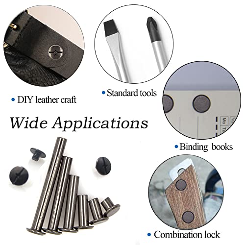 100 Pcs (50 Pair) Gun Black Phillips Chicago Binding Screws Assorted Kits,6 Sizes of Flat Head Rivet Hollow Binding Screws Posts, for Leather Saddles Purses Belt Repair（M5x5/10/15/25/35/45） - color: Gun black, size: M5*5.10.15.25.35.45mm