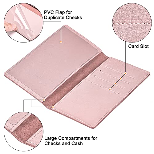 Checkbook Covers for Personal Duplicate Checks, Genuine Leather Checkbooks Register Cover Holder Wallets for Women & Men (Pink) - color: Pink