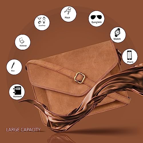 Ozora Genuine Leather Crossbody Purse for Women, Shoulder Bag - color: Cognac Hunter