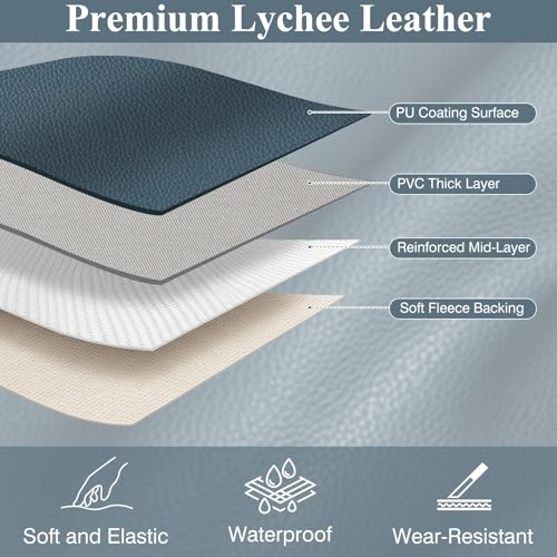Faux Leather Fabric 55" W 1.15MM Thick Marine Vinyl Fabric 3 Yards 55"x108" | by The Yard, Waterproof, Soft Synthetic PU Leather Material for Upholstery Sofa Bags Chairs Earrings Bows DIY, Grey-Blue - color: Grey-blue, size: Pre-Cut 3 Yards