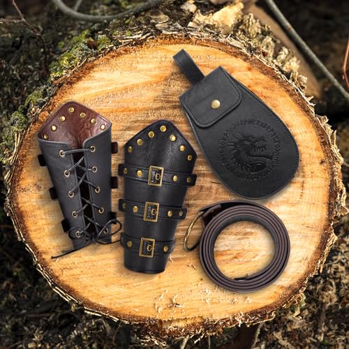 Berenlu Renaissance Accessories, Medieval Belt & Faux Leather Bracers - color: Black