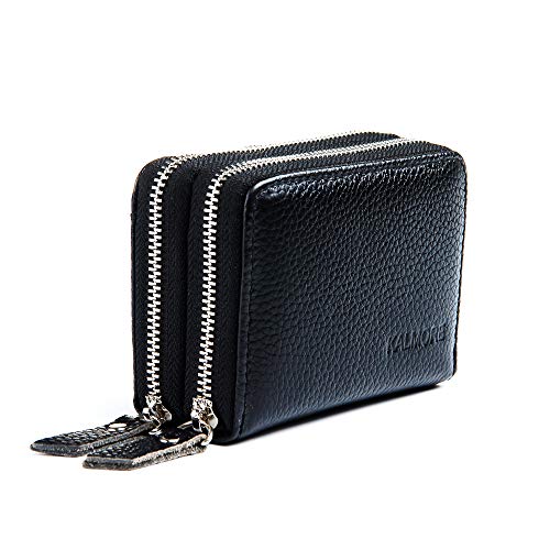 KALMORE Wallets for Women Genuine Leather Double Zipper RFID Blocking Purse with Coin Pocket - color: Black