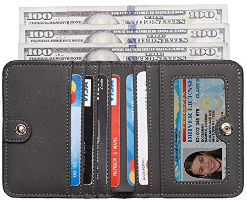 Toughergun Women’s Small Slim Leather Wallet with RFID Protection, Compact Bifold Mini Purse with Clear ID Window - color: 06 ReNapa Grey Deep