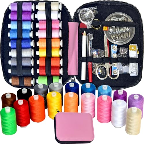 Sewing Kit with Case Portable Sewing Supplies for Home Traveler, Adults, Beginner, Emergency, Contains 18 Sewing Thread, Scissors, Needles, Measure etc,Medium Antique Mauve - color: Medium Antique Mauve, size: 1 Pack