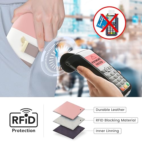 Pomelo Best Womens Wallet Bifold Rfid Blocking Multi Card Holder | Large Capacity, 11 Card Slots, 3 Receipt Pockets, 2 Cash Compartments, Zipper Coin Pocket, Id Window, Soft Leather - color: Pink/White/Grey