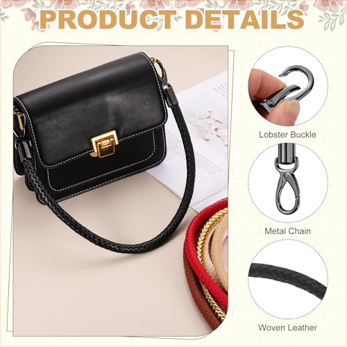 MECCANIXITY Braided Purse Strap, PU Leather Purse Strap Handle Replacement for Handbag Tote Underarm Bag Making - color: Black