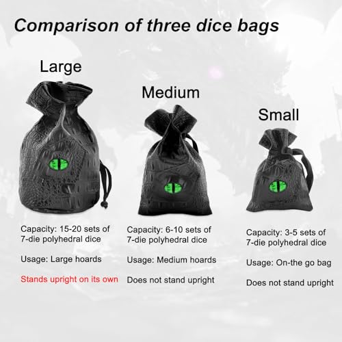 Haxtec Dragon Dice Bag, PU Leather Pouch with 3D Glass Dragon Eye | Drawstring, DND Dice Bag, For Dungeons & Dragons, D&D Gifts for Dragon Gamer and Lovers, Medium, Patent D893867 - color: Green, size: Medium