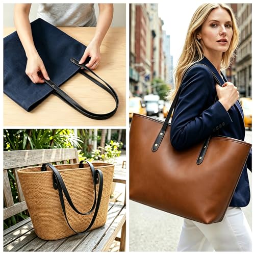 Winsyison 2pcs PU Leather Purse Band with Rivets, 28.15in, Black | Adjustable, Wraps Mount Handbag Handles, Long Bag Belt, for Purse Handbag Shopping Tote Bags - color: Black-2pcs