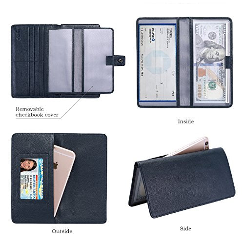 Itslife Womens Wallet,Large Capacity RFID Blocking Leather Wallets Credit Cards Organizer Ladies Wallet with Checkbook Holder - color: Deep Blue