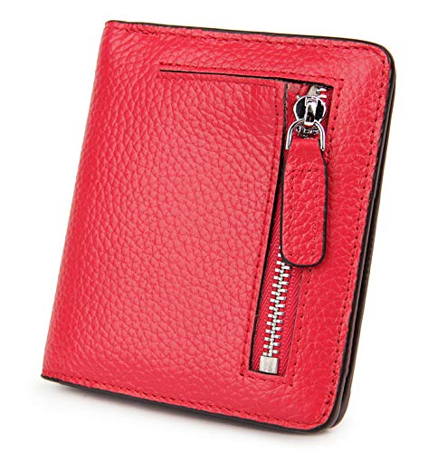 Small Leather Wallet for Women, Ladies Credit Card Holder RFID Blocking Women's Mini Bifold Pocket Purse - color: Red Rfid Blocking