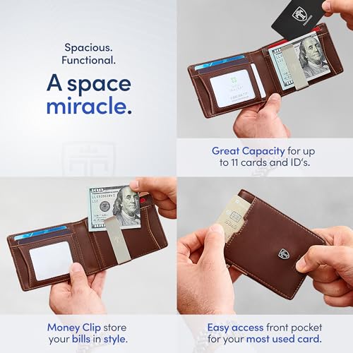 TRAVANDO Money Clip Wallet - RFID Protected Bifold Wallet for Men for 11 Cards - including Gift Box (Chocolate Brown) - color: Chocolate Brown