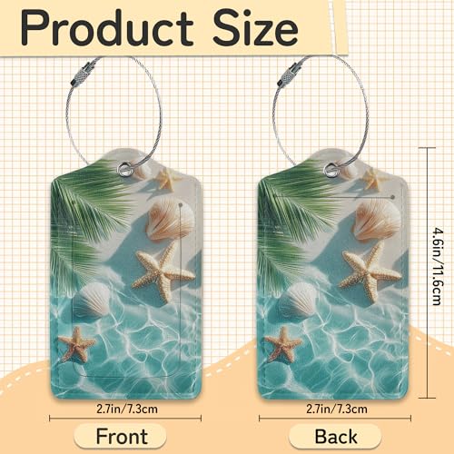 Starfish Seashell on Beach Luggage Tags for Suitcase,3 Pack Luggage Tag Leather Privacy Cover ID Label with Stainless Steel Loop for Women Men - color: Starfish Seashell on Beach