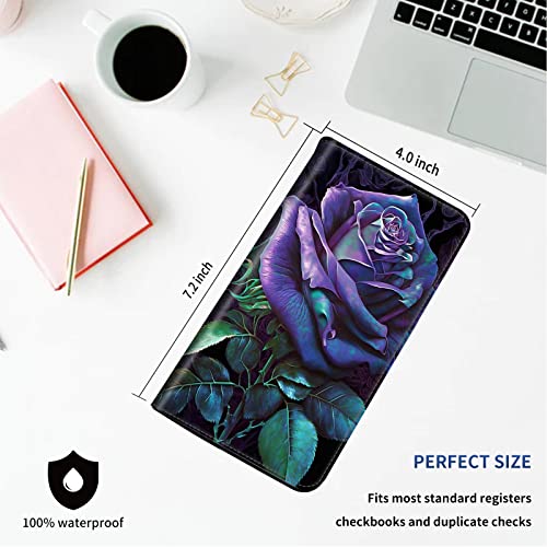 Checkbook Cover - PU Leather Standard Duplicate Register Check Card Book Holder Wallet with RFID Blocking Function for Girl Men Women, A Purple Rose - color: A Purple Rose