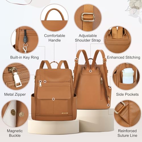 NUBILY Backpack Purse for Women Leather Anti-Theft Mini Backpack Fashion Designer Handbag Convertible Travel Bag Ladies Shoulder Bags, Brown - color: Brown