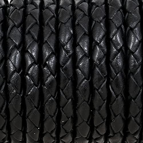 GENIQUE Real/Genuine Round Braided Leather Cord String Rope Folded, Leather Rope for Crafts, Jewelry Making, Necklace, Bracelets (5 Metres) (5mm, Black Distressed) - color: Black Distressed, size: 5mm