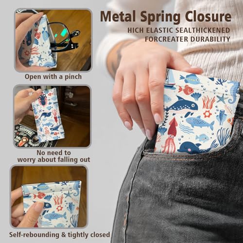Eyeglasses Sunglasses Case,PU Soft Squeeze Top Glasses Pouch for Women Student,Animal Pattern Portable Anti Scratch - color: Blue
